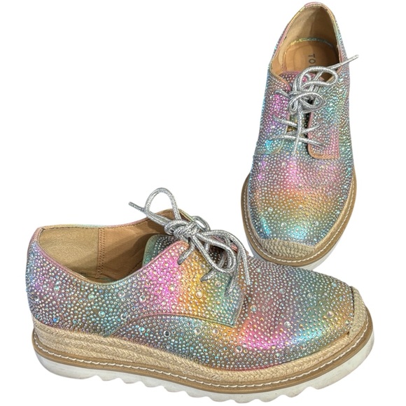 torrid Shoes - Torrid 7.5WW Rainbow Pride Embellished Lace Up Oxford Shoes 2" Platform Sparkle